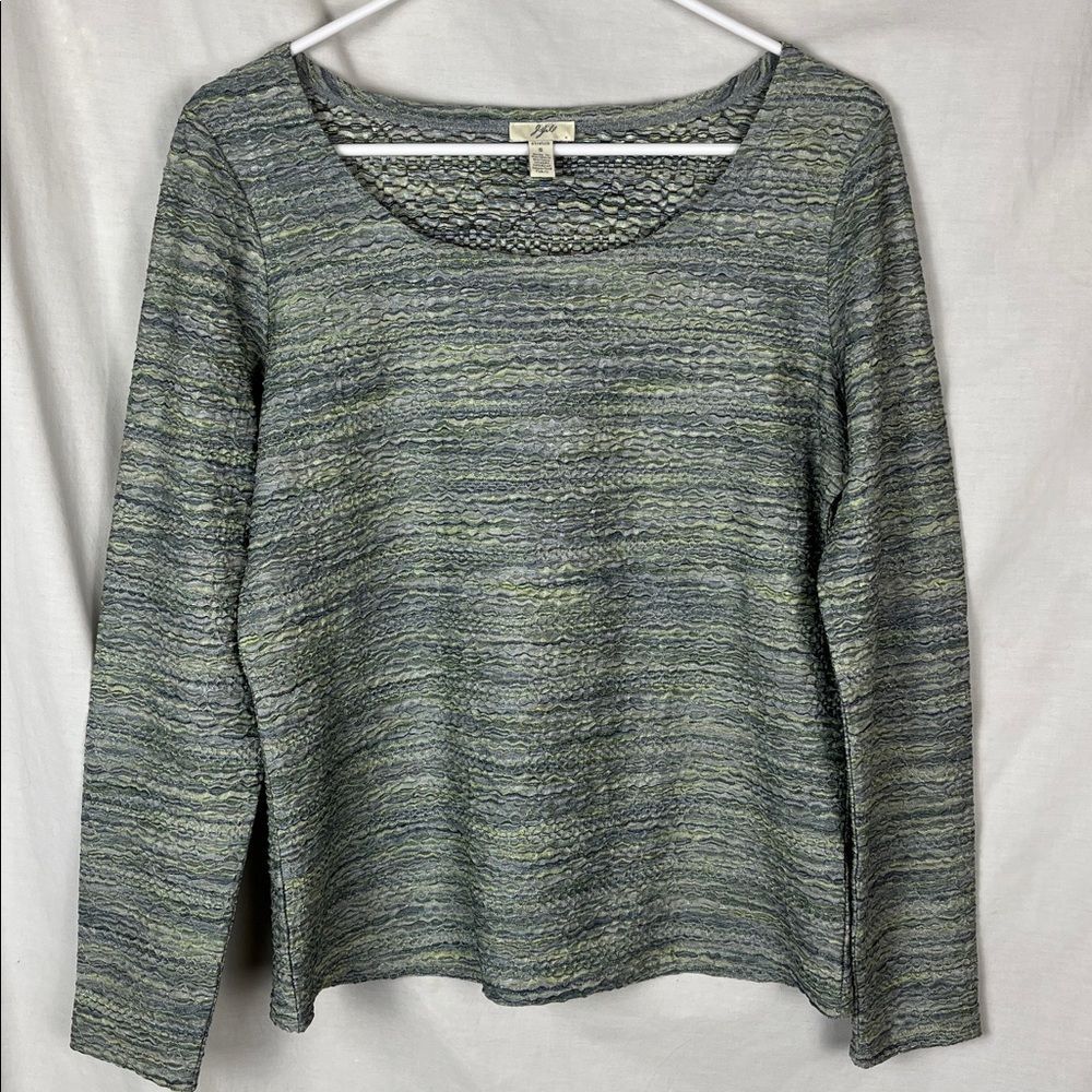 J. Jill Silver Textured Blue Green Lightweight Wide Neck Blouse